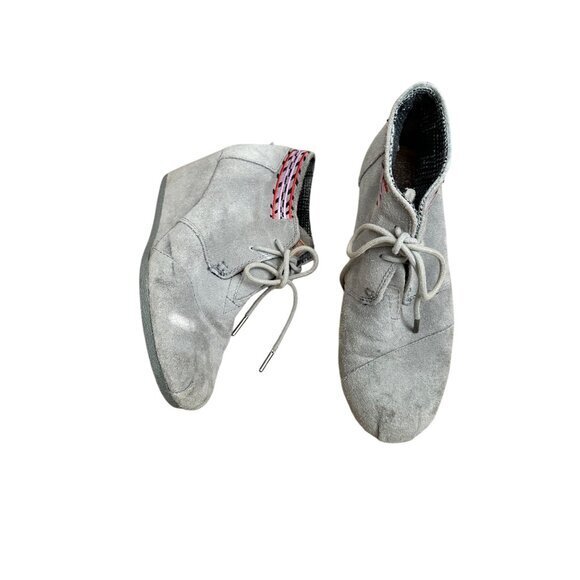 Toms Womens Gray Suede Desert Wedge Ankle Boots With Lace-Up Closure & Patterned - Picture 1 of 7